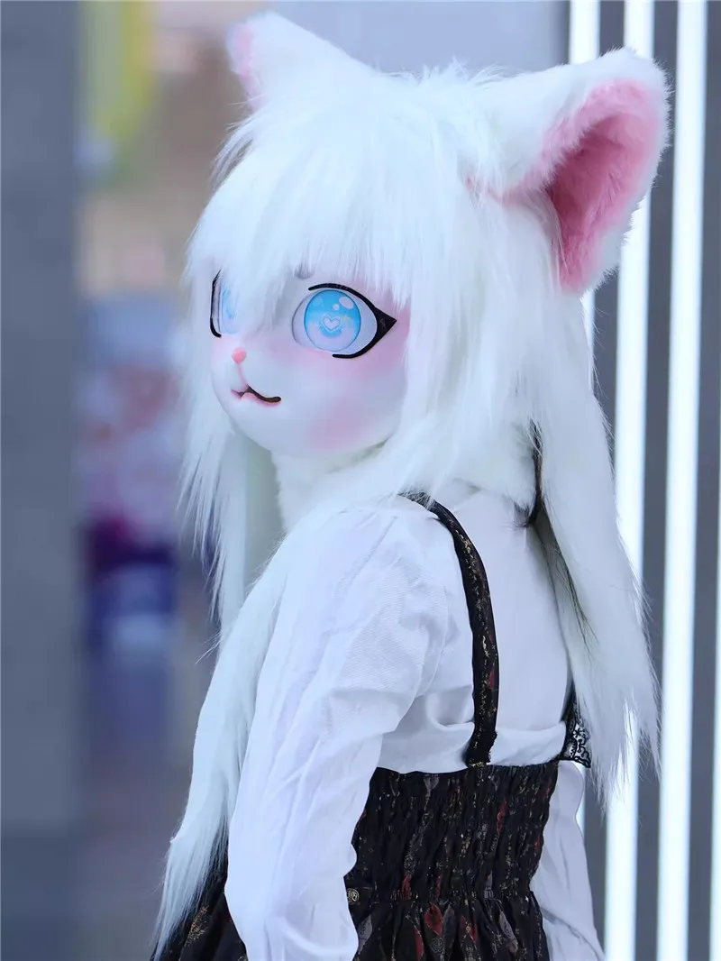 Neue 11 Farben Neue Pelzigen Fursuit Kopf Maske Plüsch Tier Katze Fuchs Maske Lolita Kig Beast Kopf Kostüm Requisiten für Halloween Cosplay