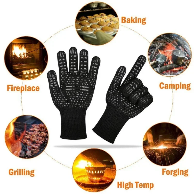 One Piece BBQ Gloves High Temperature Resistance Oven Mitts 500 800 Degrees Fireproof Barbecue Heat Insulation Microwave