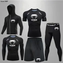 New Men 5-piece Set  Compression Running Training Sport SpeedDrying Breathable High ElasticityGym Tracksuit Rashgard MMA