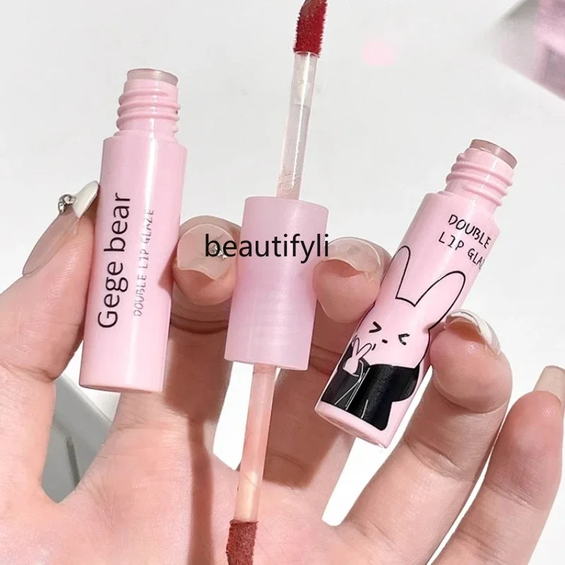 

Double Head Lip Glaze Mirror Matte Glass Duddle Lip Deep Lip Yellow Skin Moisturizing Lipstick Female Non-stick Cup