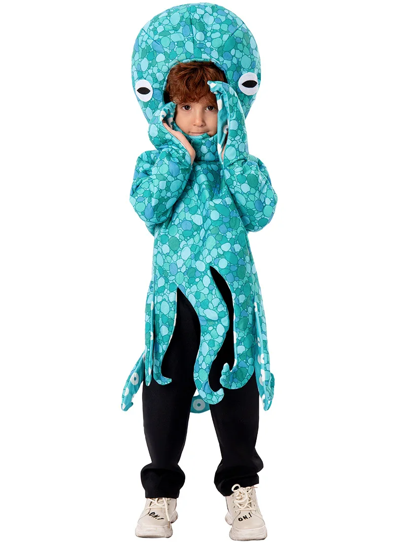 Mascot Cartoon Character Baby Octopus Cosplay Funny Blue Octopu Costume for Kid Boys Gir ls