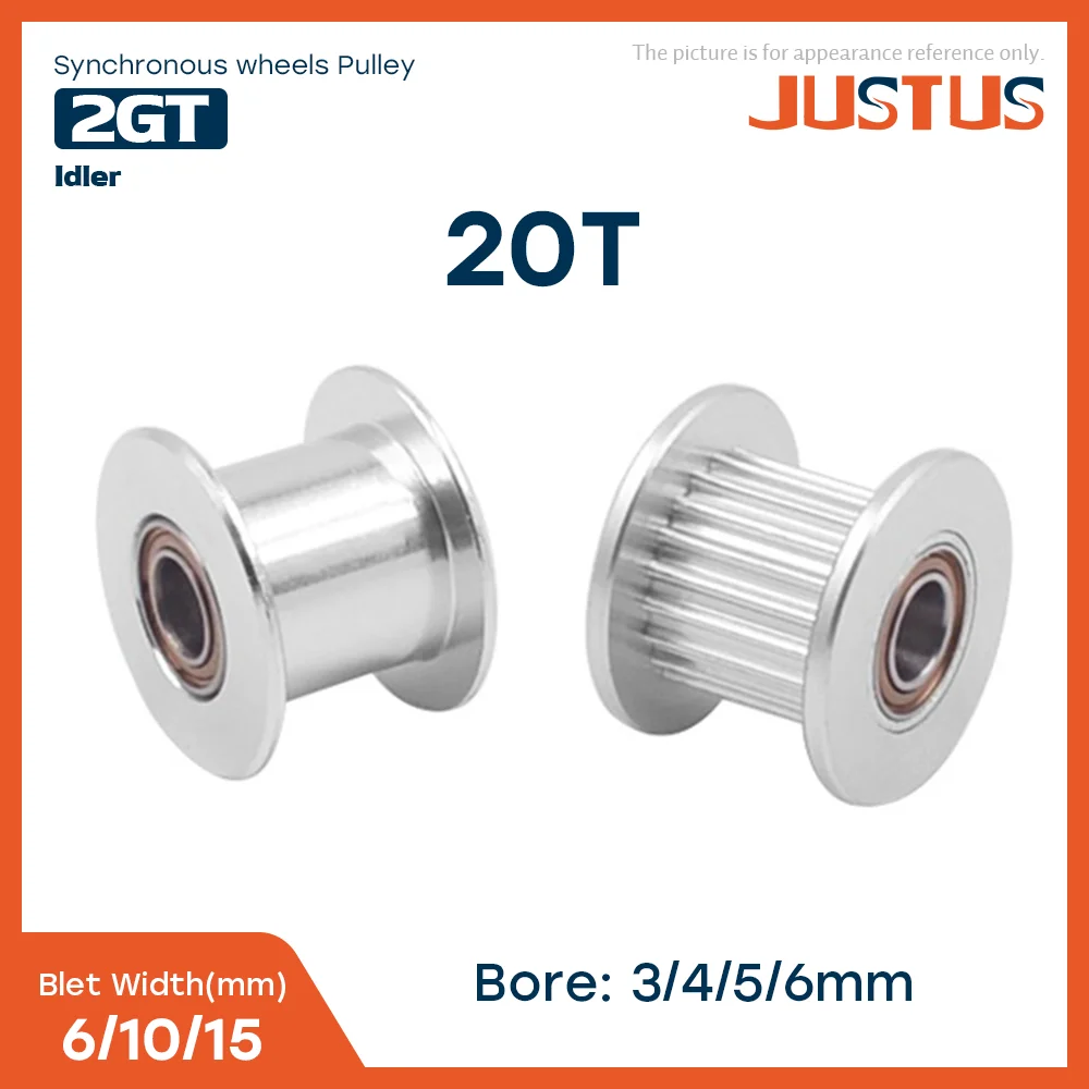 

GT2 2GT 20 Teeth Synchronous Timing Idler Pulley Bore 3/4/5/6mm With Bearing For 6/10/15mm Belt 3D Printer Accessories