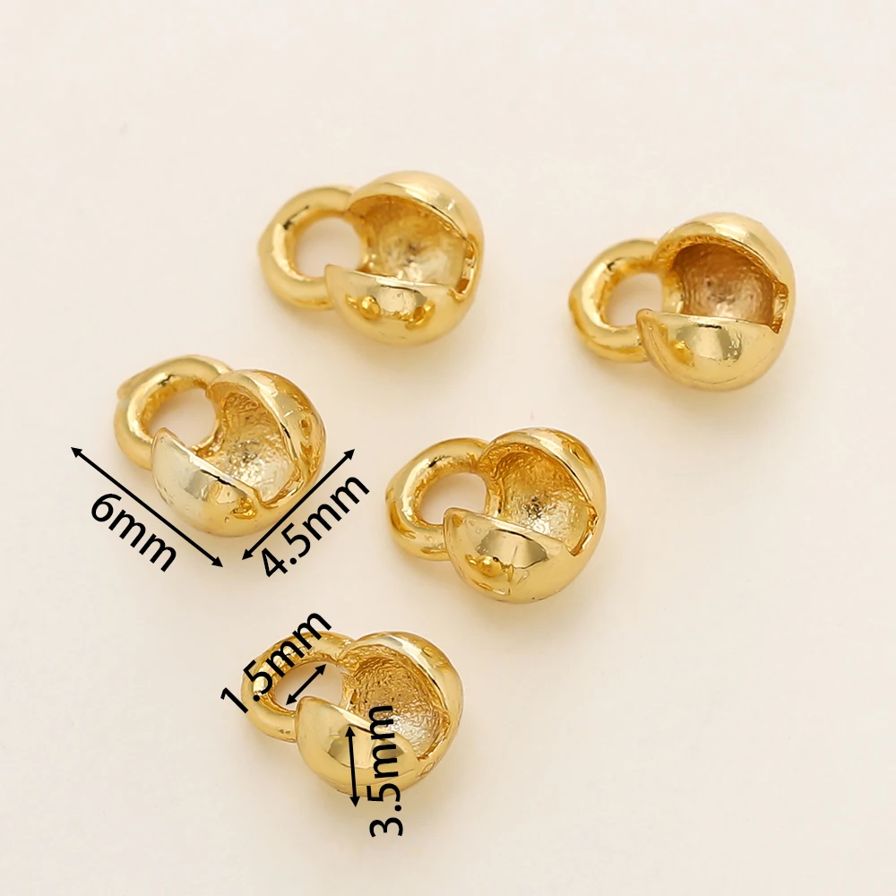 20/40pcs 14/18K Gold Color Plated Clam Shell Bead Tip Crimp Ends with Loop Crimp Beads For DIY Necklace Jewelry Making Findings