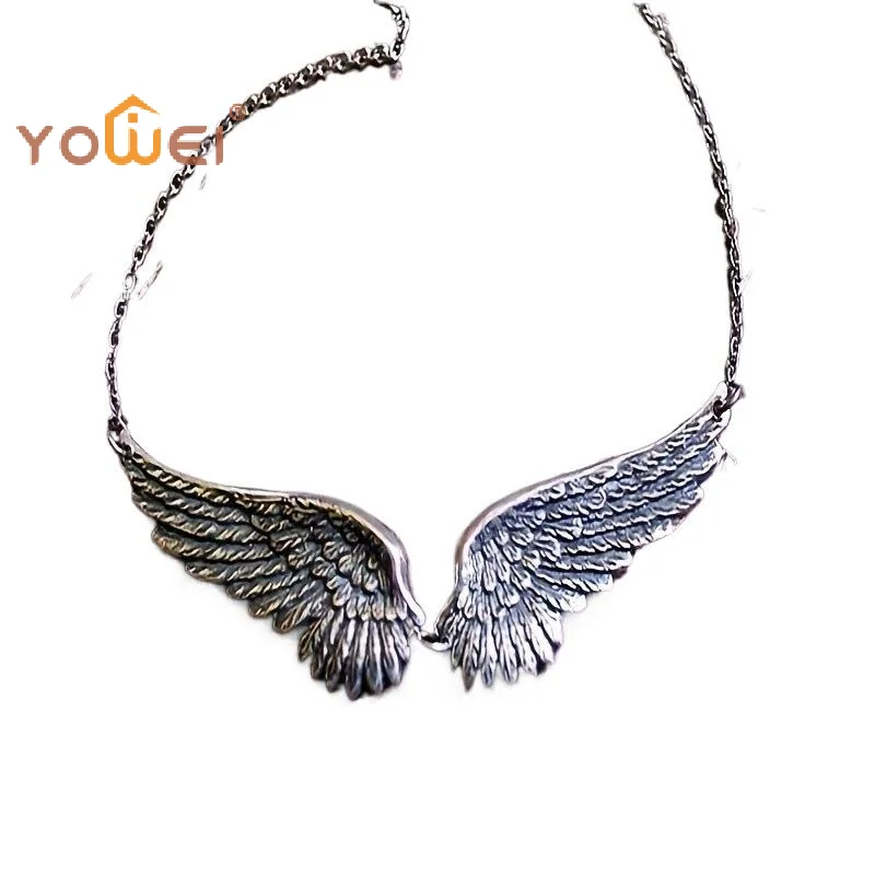 Latest Vintage Silver Color Angel Wings Feather Choker Big Pendant Link Chains Necklaces For Women Jewelry Wedding Tribal Gifts