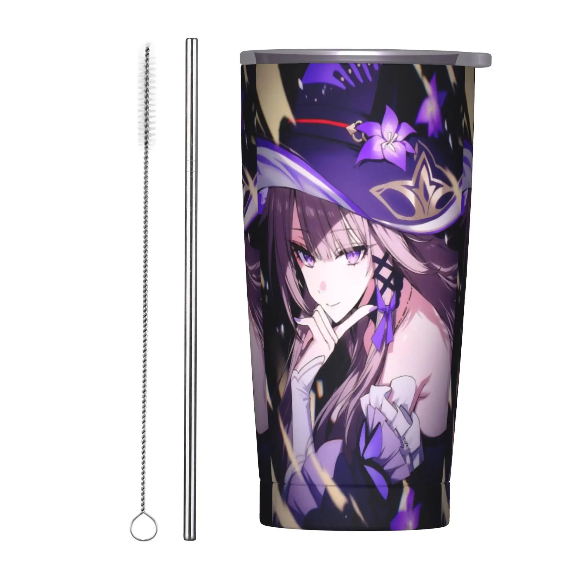 Herta Insulated Tumbler with Straws Lid Honkai Anime Stainless Steel Thermal Mug Outdoor Portable Hot Cold Drink Cup, 20oz
