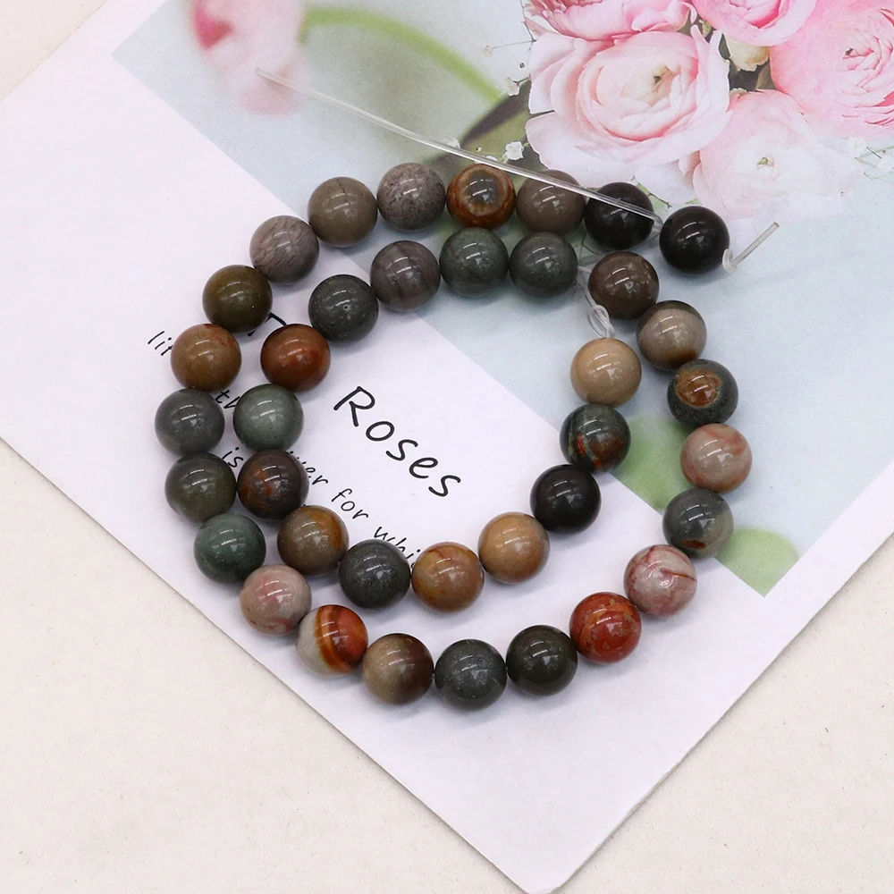 

Vintage Classic Natural Stone Polished Round Straight-hole Loose Picture Jasper Beads for DIY Necklace and Bracelet Accessories