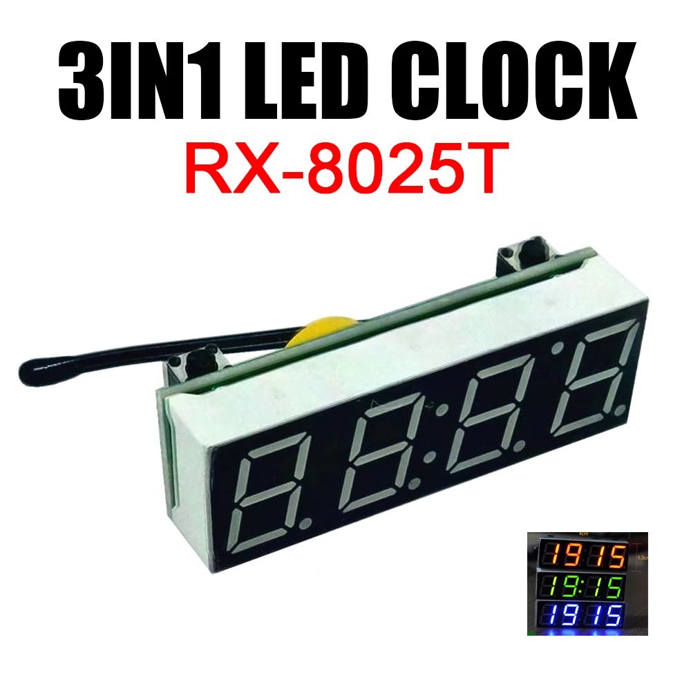 Módulo de Relógio Eletrônico com Display Led 3in Relógio Voltímetro Termômetro Tubo Digital Tensão Itme Faça Você Mesmo 12v 24v Carro
