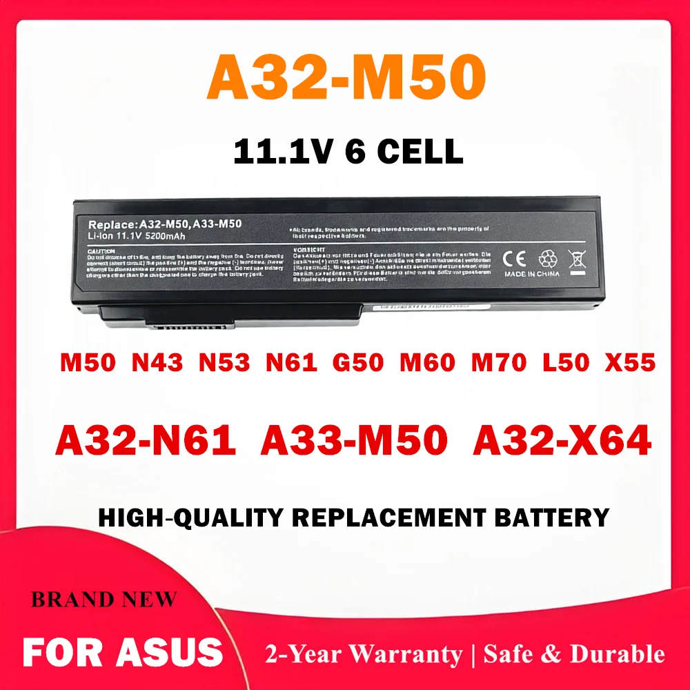 Replacement Laptop Battery A32‑M50 A33‑M50 A32‑N61 11.1V  For ASUS M50 N43 N53 N61 G50 G51 M60 M70 L50VC X55 Notebook