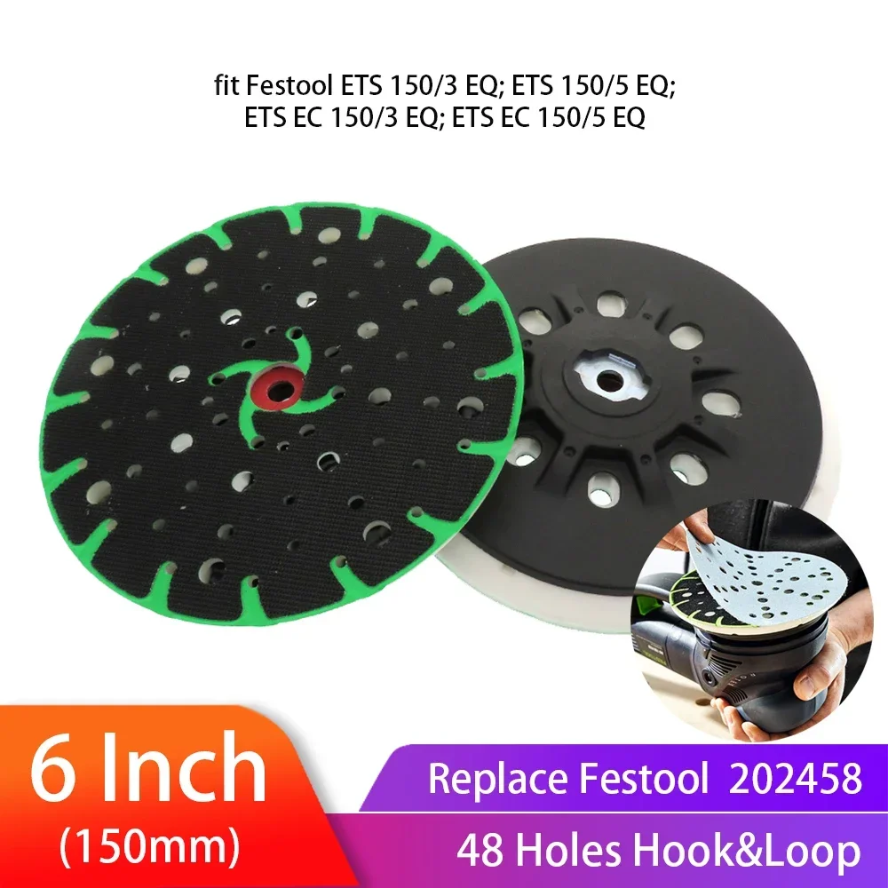 

6 Inch(150mm) 48-Hole Dust-Free Hard Back-up Sanding Pad Soft Grinding Pad for 6" Hook&Loop Sanding Discs for Festool Sander