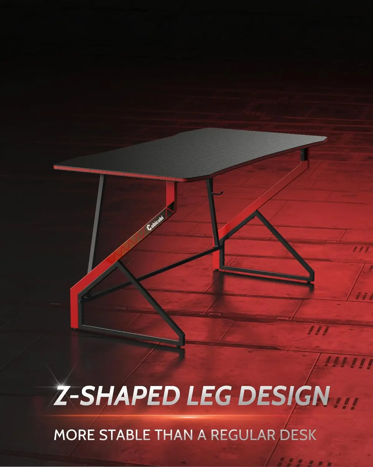 Simple Gaming Desk Z Shaped 47 Inch Gamer Workstation, Home Computer Carbon Fiber Surface Gaming Desk Pc Table With Headpe Hook