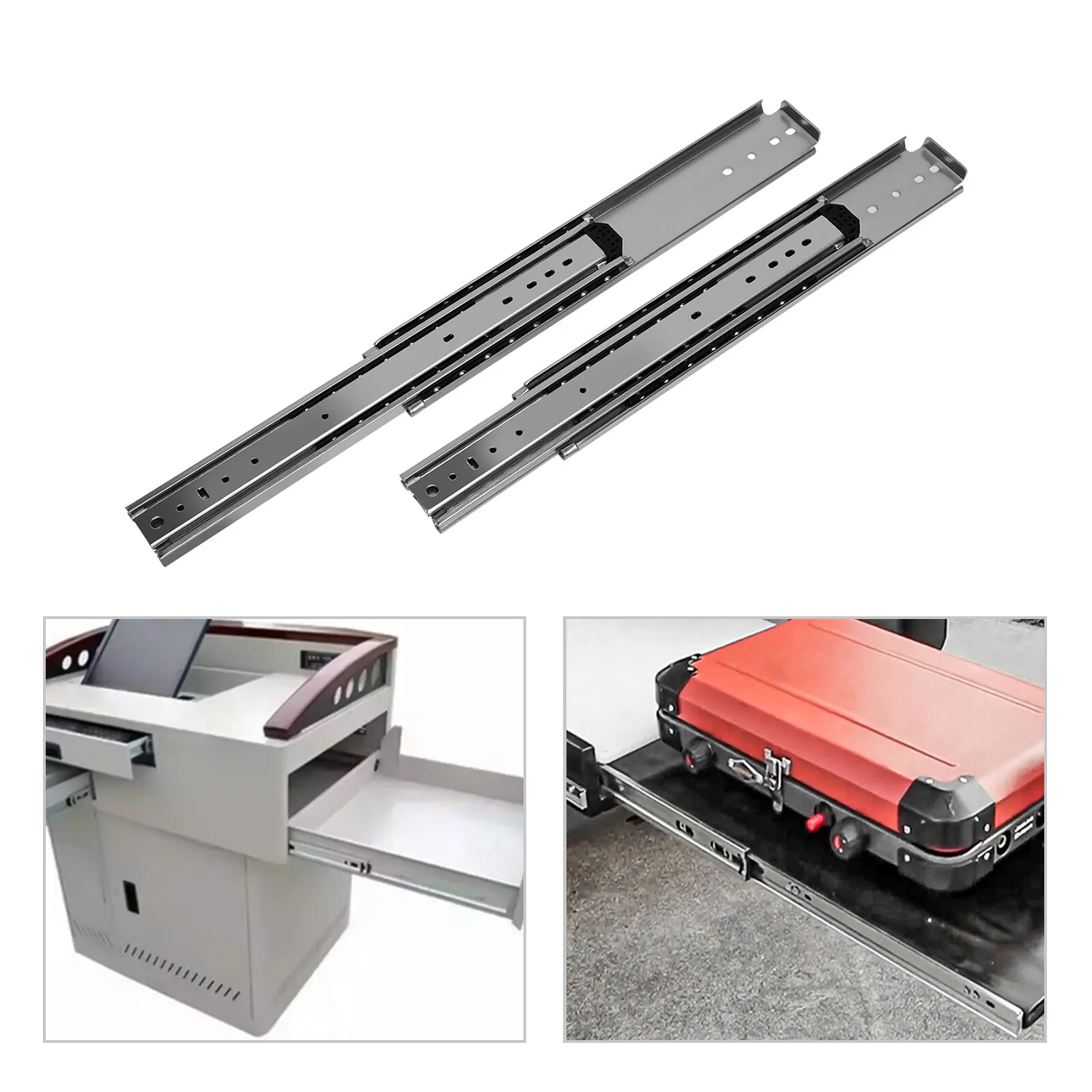 

56 Inch Heavy-Duty Drawer Slides, 500lbs Load, Cold Rolled Steel Q235, Galvanized Finish Surface Treatment, Silver, New