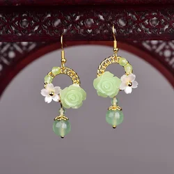 Green Jade Flower Earrings Natural Amulet Gift Stone Jewelry Lucky Gifts Fashion Vintage Drop Women Real Designer Amulets