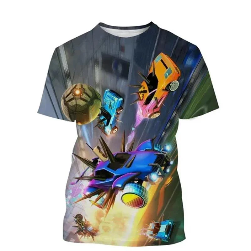 Camiseta con estampado 3D de Rocket League para hombre y mujer، camisa de manga corta con cuello redondo، غير رسمي، con