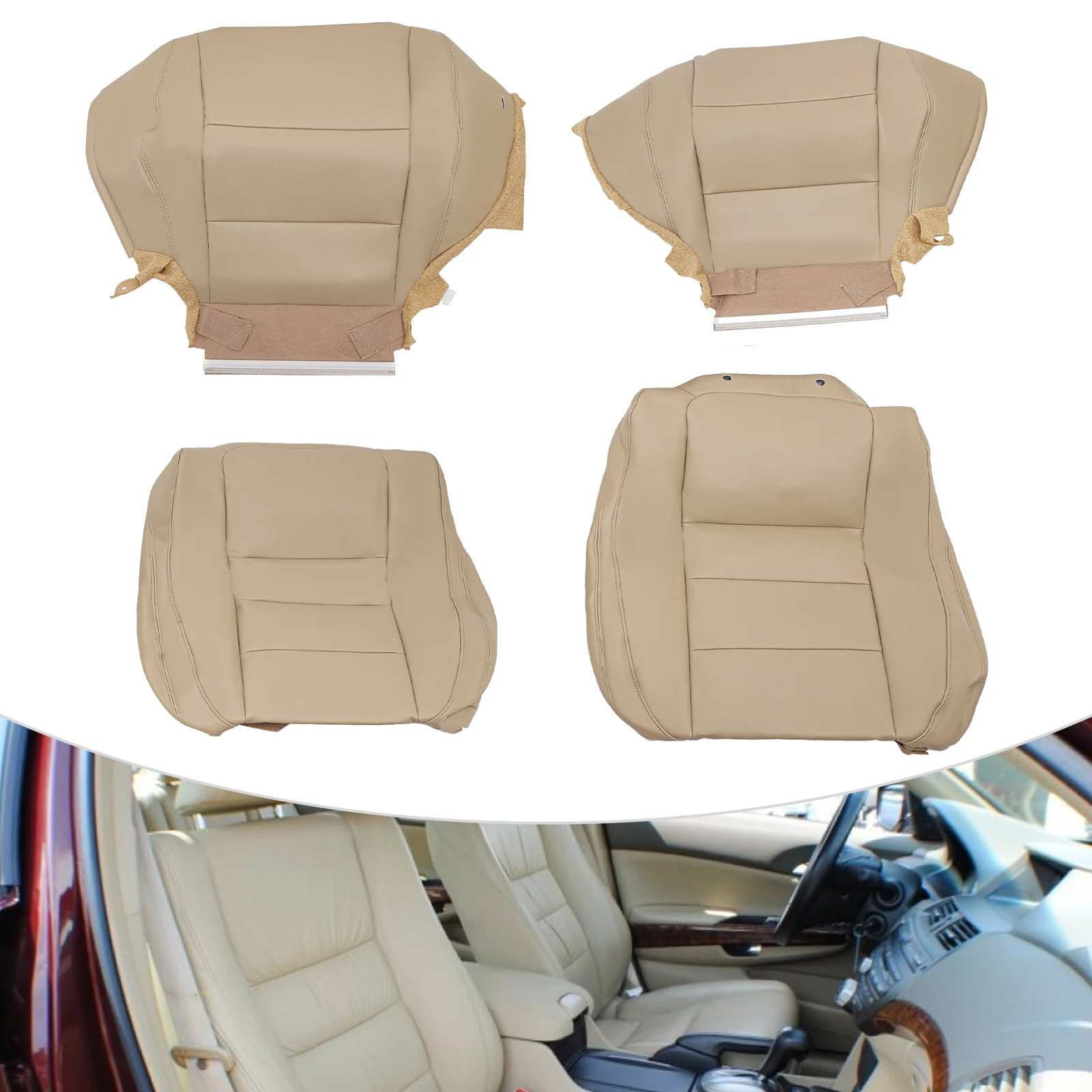 4 Pieces Seat Cover Black and Dark Brown Microfiber Leather Driver and Passenger Seat Cover For 2008-2012 Honda Accord