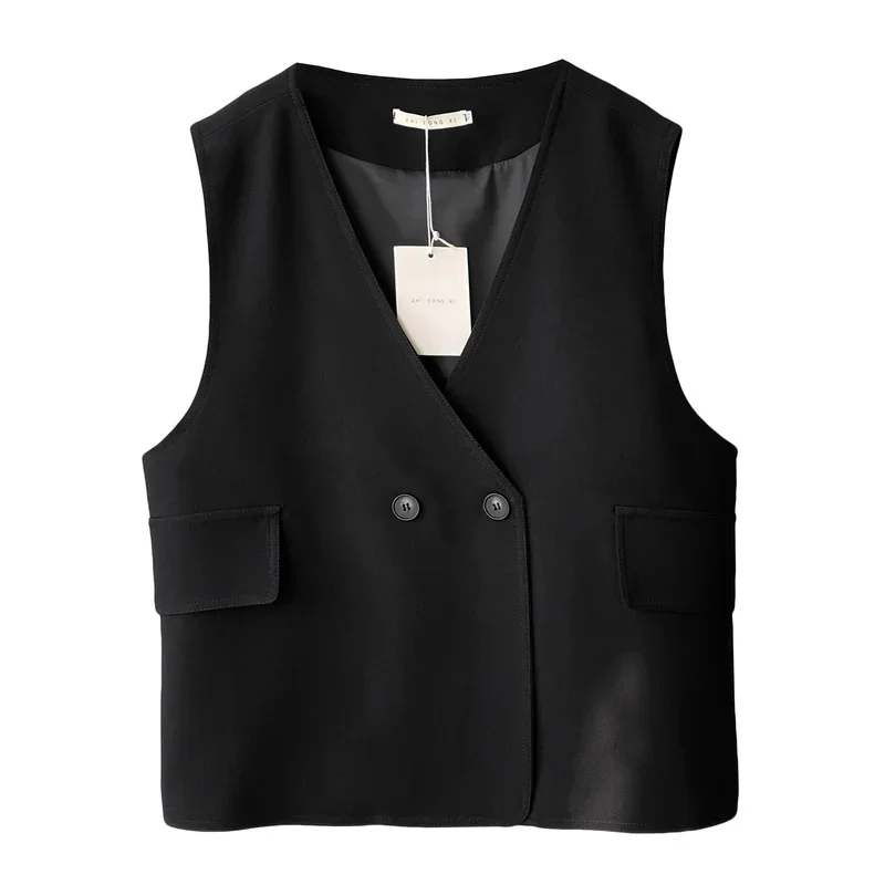 2021 Spring Autumn Winter Women Suit Vest Sleeveless Solid V-neck Suit Jacket Sweet Elegant Casual All Match Female Coat khaki
