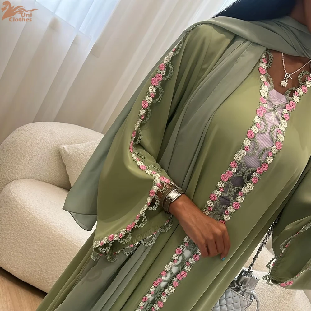 

Исламская одежда премиум-класса Nida 2024, кружево с цветочной вышивкой, роскошное кимоно Абая в Дубае, скромное открытое женское мусульманское платье Абая