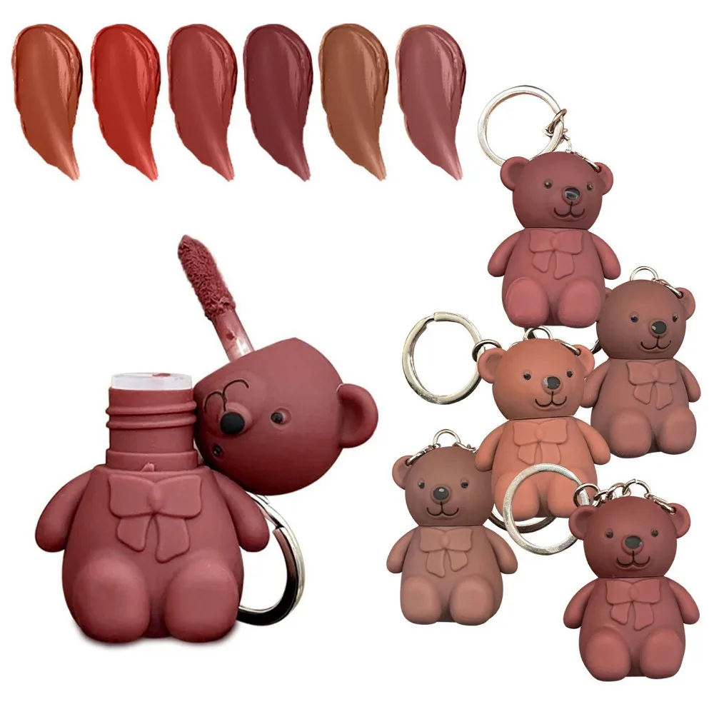 Waterproof 2 in 1 Key Chain Bear Liquid Lipstick Cute Velevt Matte Long Lasting Beauty Health Korean Makeup Portable Maquiagem