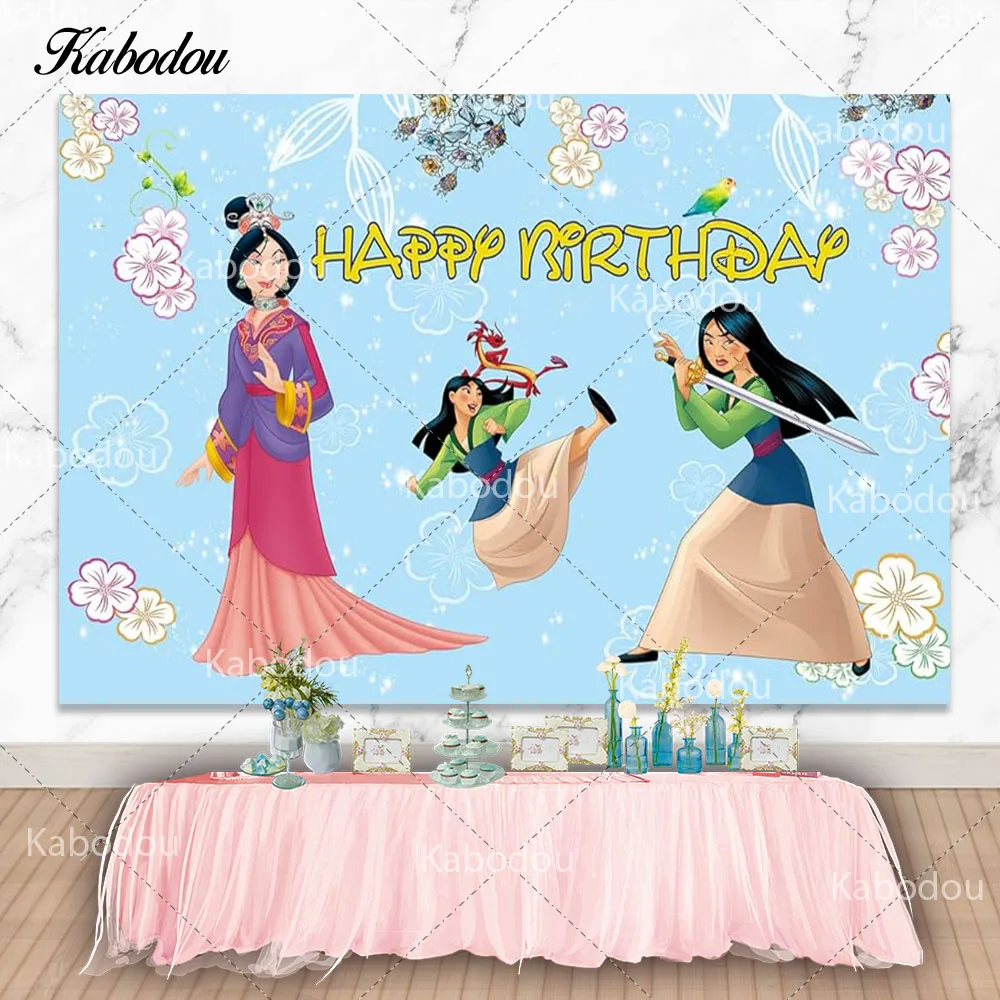 Brave Girl Mulan Photo Backdrop Disney Princess Theme Happy 1st Birthday Baby Shower Photography Background Decor Props