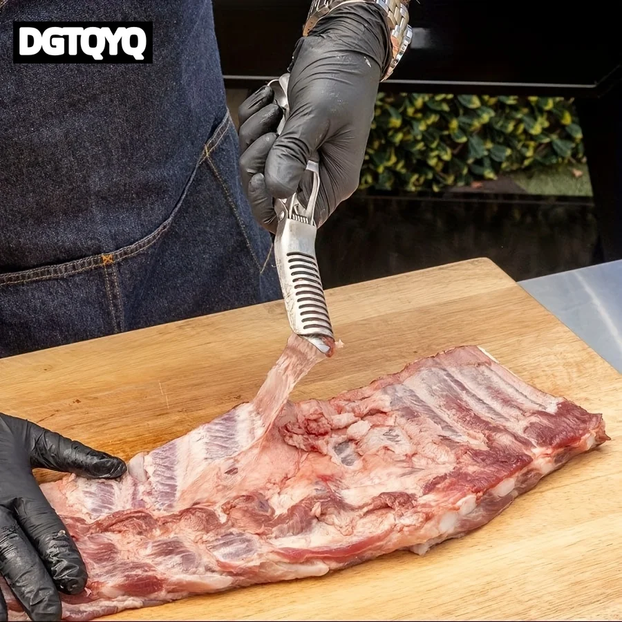 Herramienta para quitar la membrana de los costillas (1 unidad) - Deshuesador de costillas de acero inoxidable con mango ergonómico, para preparación de carne, utensilio de cocina moderno