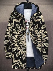 Retro Mandala Pattern Art Unisex Plush Thick Long-Sleeved Sweater Cardigan Coat Warm Jacket
