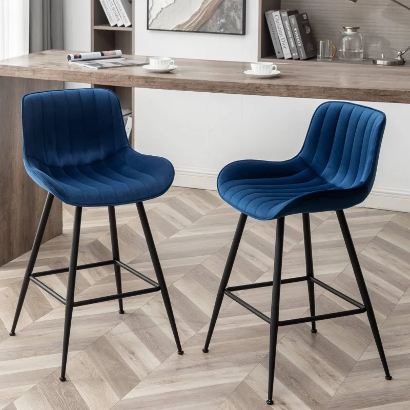 

Bar Stools Set of 2 - Luxury Counter Height 24 Inch Seat Height Upholstered Velvet Barstools for Kitchen Island, Home Bar, Pub