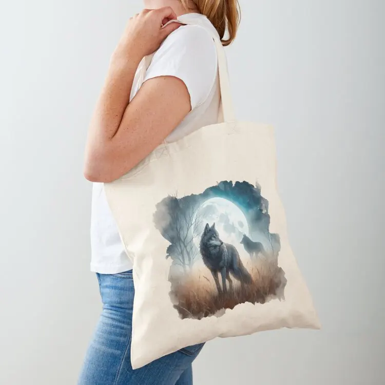 

Night Wolf Gothic Moon Tote Bag personalized tote bag custom canvas bag Beach foldable reusable