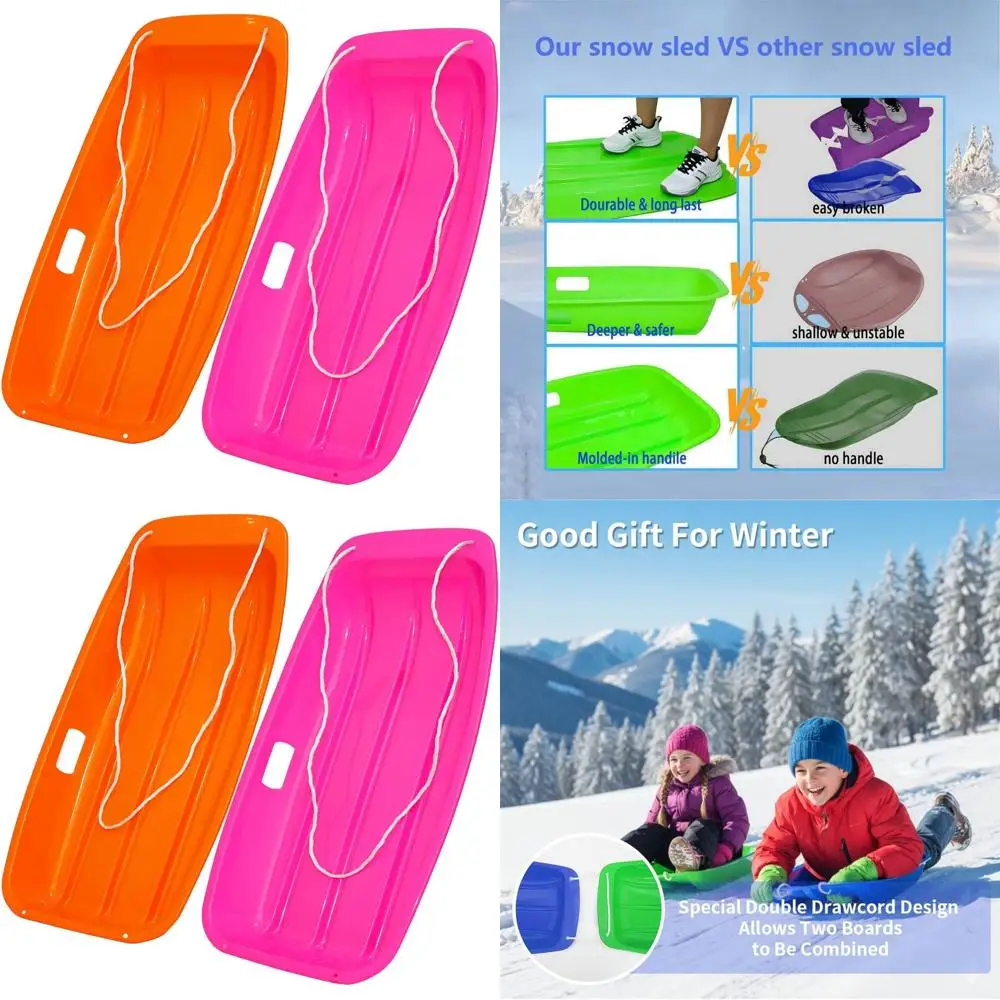 

Прочные зимние сани для детей и взрослых с прочными ручками и буксирными веревками для 1-2 человек, идеальный подарок для катания на лыжах на открытом воздухе