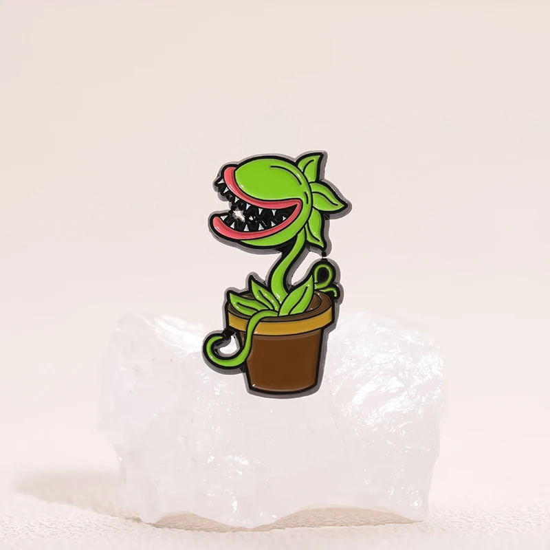 Potting Carnivorous Plants Enamel Pins Cartoon Horror Green Flower Brooches Lapel Badge Jewelry Wholesale Accessories Gift