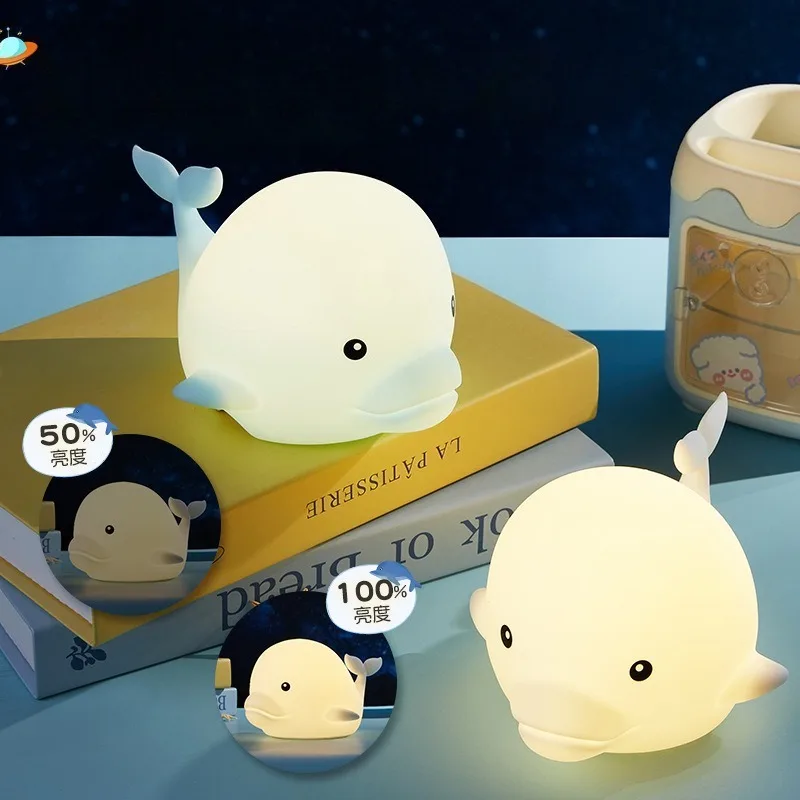 Dolphin Silicone Night Light Usb Charging Dimmable Color-changing Cartoon Marine Animal  Silicone Touch Remote Switch Lamp