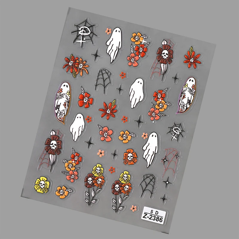 5D Relief Halloween Nail Art Stickers Skeleton Hand Pumpkin Ghost Decal DIY Manicure Decoration Tips Nail Accessories Tools