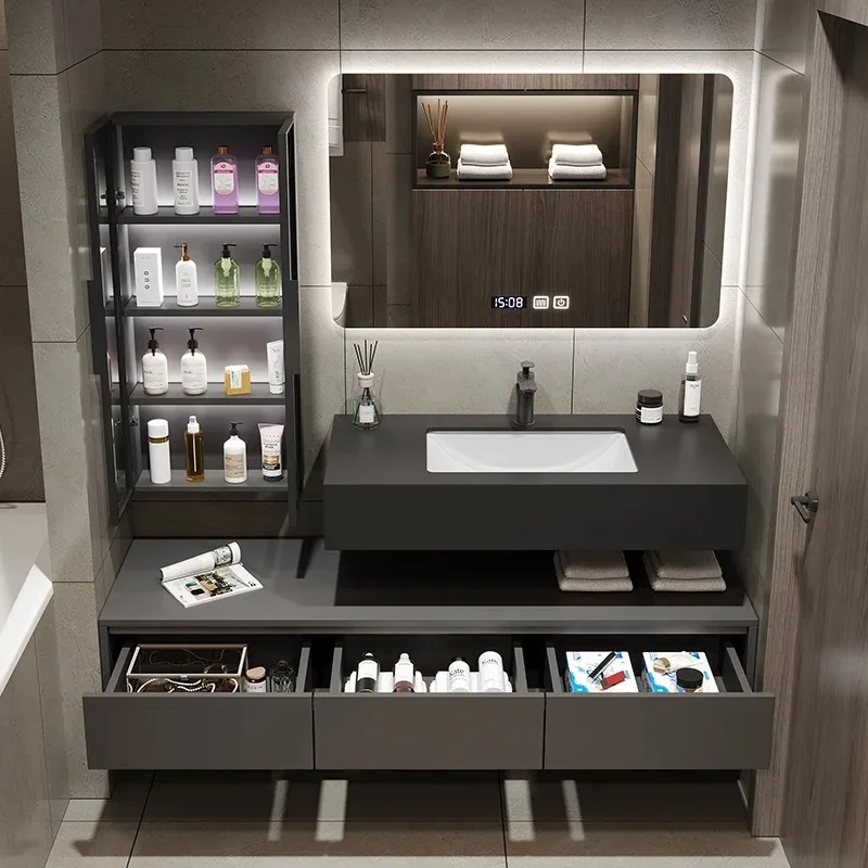 

Новейший водонепроницаемый плавающий туалетный столик, настенная деревянная мебель, шкаф для ванной комнаты с зеркалом