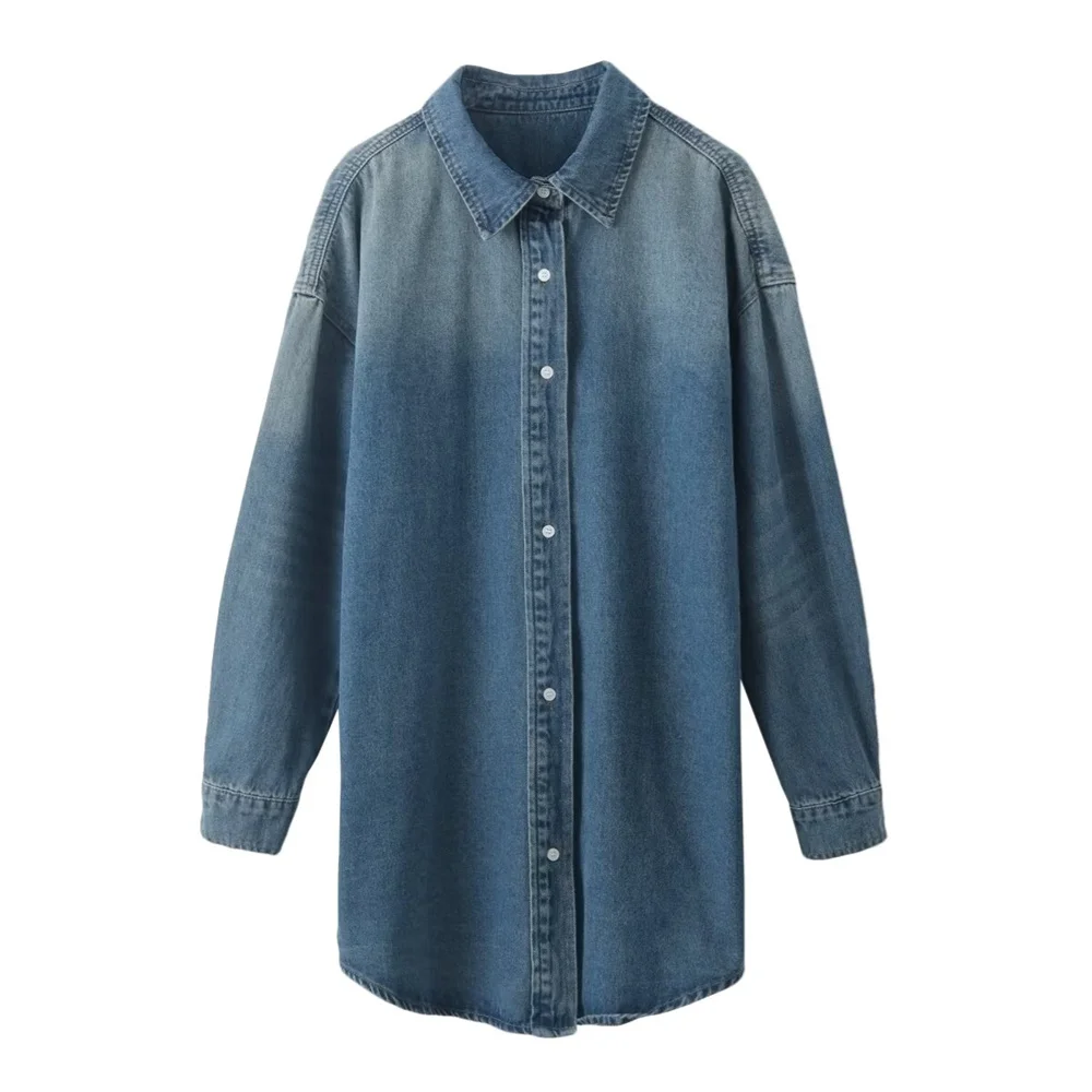 

Taop&Za 2024 Autumn New Product Women's Fashion Leisure Versatile Polo Long Sleeve Loose Cowboy Shirt