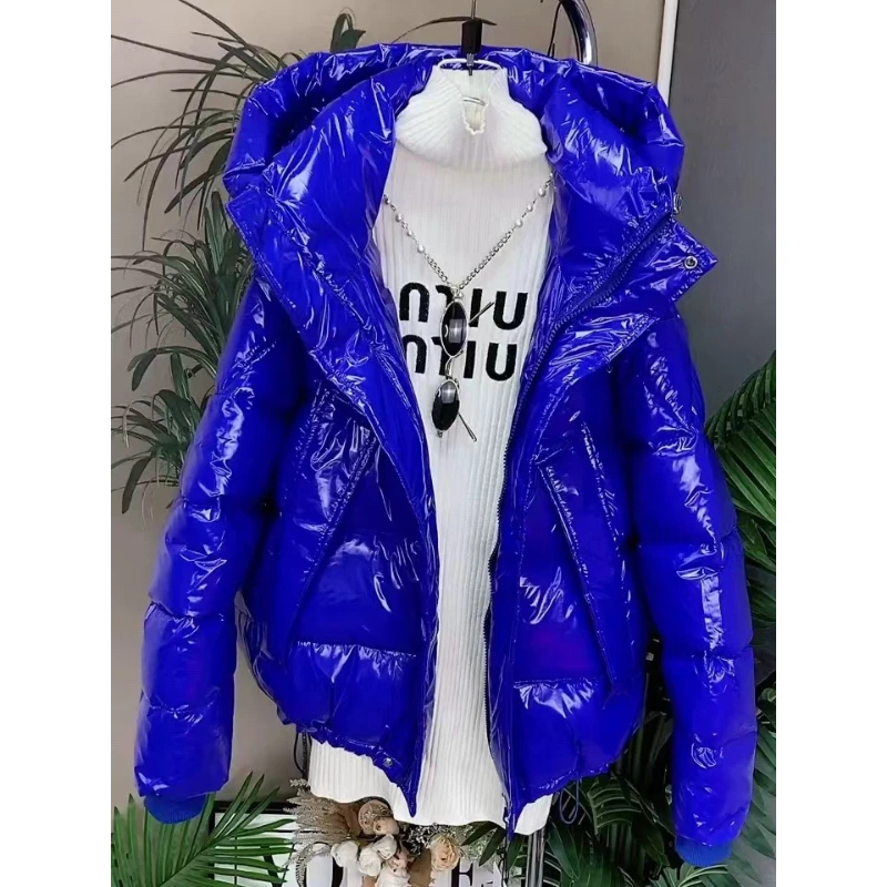 

Women's Winter Korean Version Hooded Loose Short Style Cotton-padded Jacket Fashion Versatile Glossy Leave-in Cotton Coat