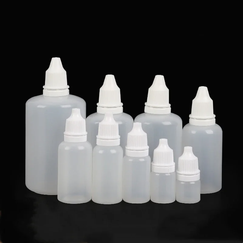 

50pcs Plastic Bottles Dropping Eye Medicine Anti Theft Caps Squeezing Liquid Dropper Refillable Empty Squeezable Travel Paint