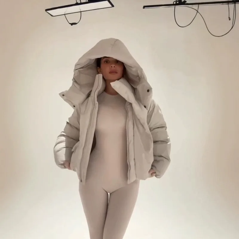 Kylie same style KHY detachable hooded zippered cotton jacket DROP002 thick warm bread coat