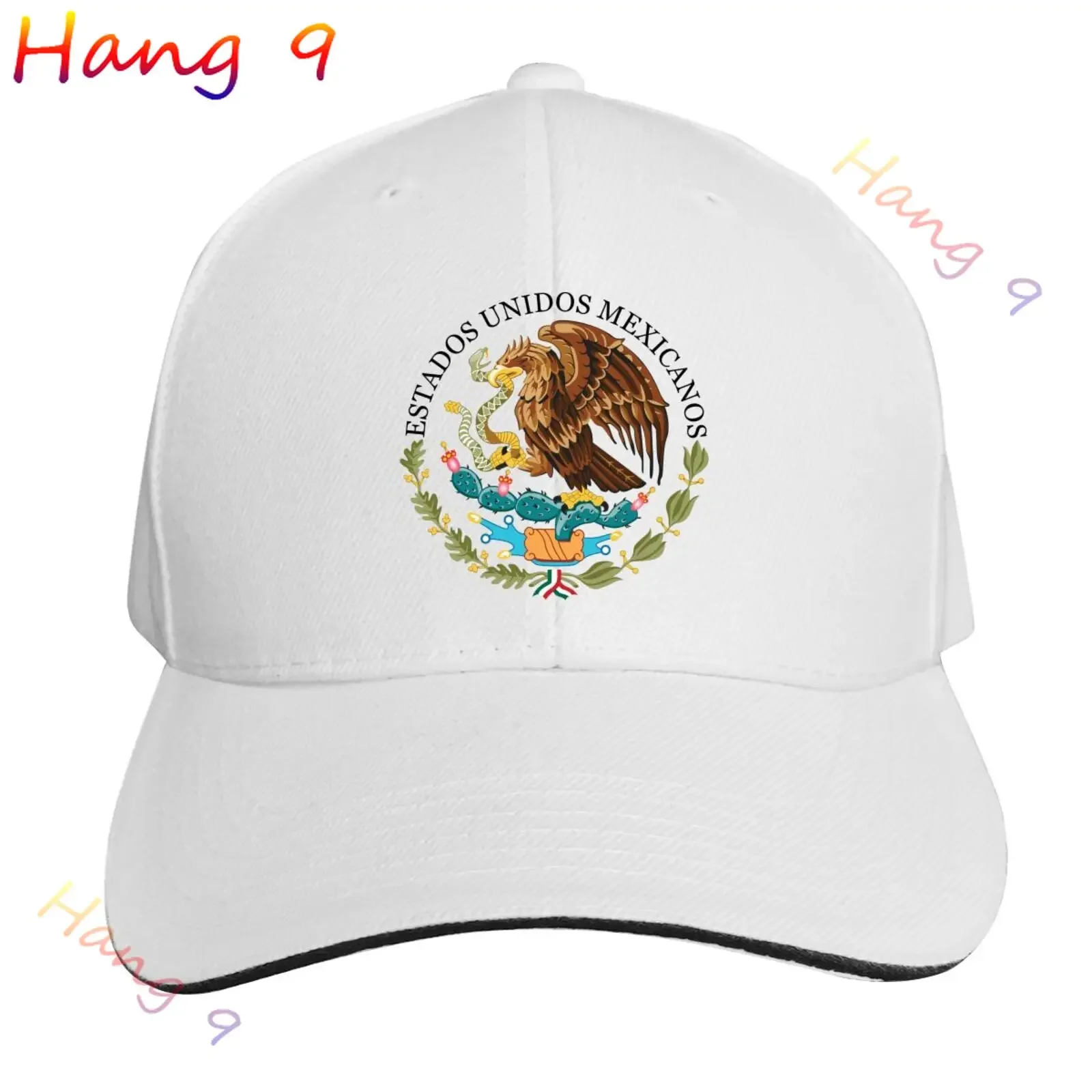 Classic Coat of Arms of Mexico Sandwich Hat Women Men Custom Adjustable Adult Mexican Flag Seal In Sepia Mesh Cap