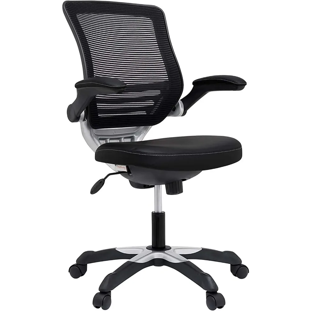 scrivanie per computer nere con sedile in vinile bianco e sedia da ufficio con braccioli ribaltabili