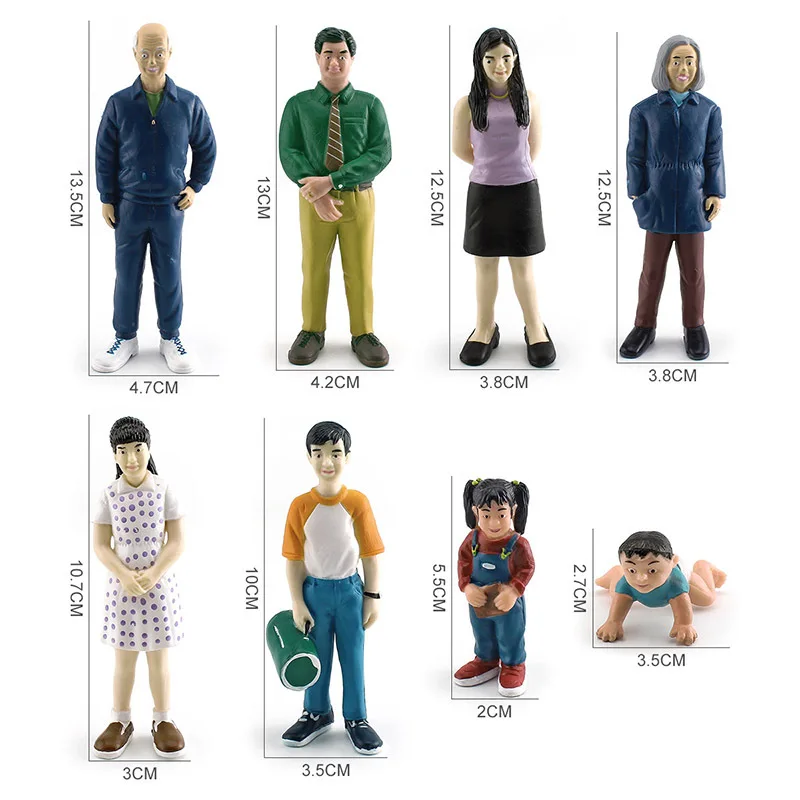 Realistic Solid Core Human Figure Models Set - Grandpa Grandma Dad Mom Boy Girl Baby Static Doll Ornament Toy for Home Decor