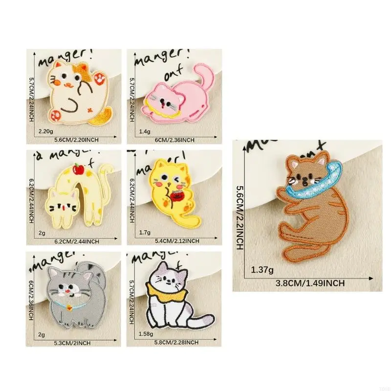 7 Pcs Cartoon Cats Iron On Patches Clothing Patches Animal Repair Patches Embroidery Patches for Bag Decoration Y08E