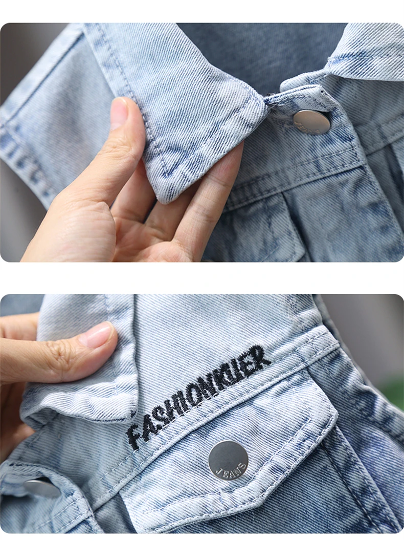 Baby Jungen Lässige Jeansweste mit Kapuze Neue Kinder Designer Modekleidung Outfit Kinder Ärmellose Jacke Hoodie Weste 2-9 Jahre – Detail 9