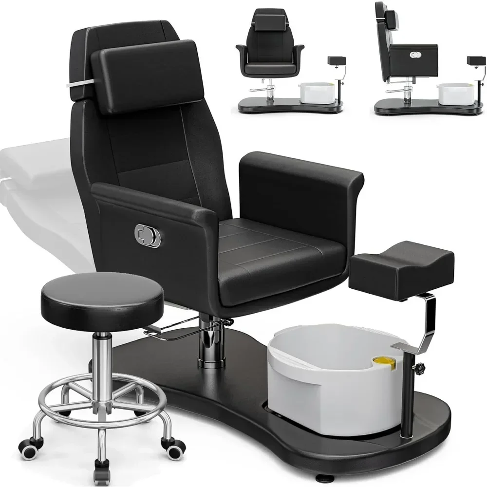 

Pedicure Chair No Plumbing, Portable Pedicure Station for Nail Tech, 360 Swivel Reclining Salon Pedicure Chairs w/Stool