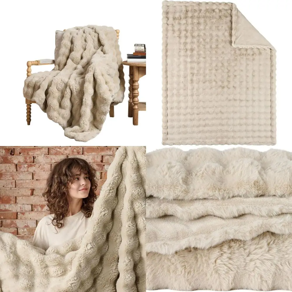 

Ultra-Soft 800 GSM Fluffy Rabbit Fur-Like Throw Blanket, Plush Cozy Cover for Couch, Bed, Sofa, 108x90 Inches