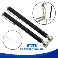 2pc 5 Pound Magnetic Retractable Pickup Suction Iron Rod Portable Multifunctional Extractor Pen Clip Automotive Repair Tool