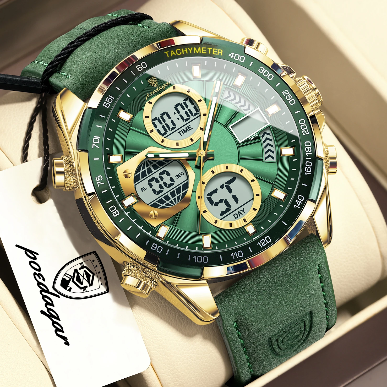 

POEDAGAR Sports Digital Men Wristwatch Week Date LED Luminous Quartz Men's Watches Alarm Dual Time Electronic Fashion Male Clock