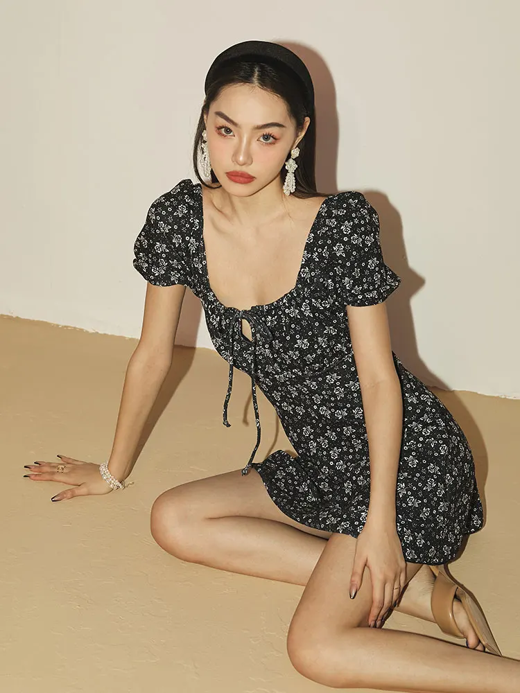 

Roka Art New Print Tie Waist Short Sleeve Slimming Belly Covering Hot Spring Vacation Swimsuit Women's Style