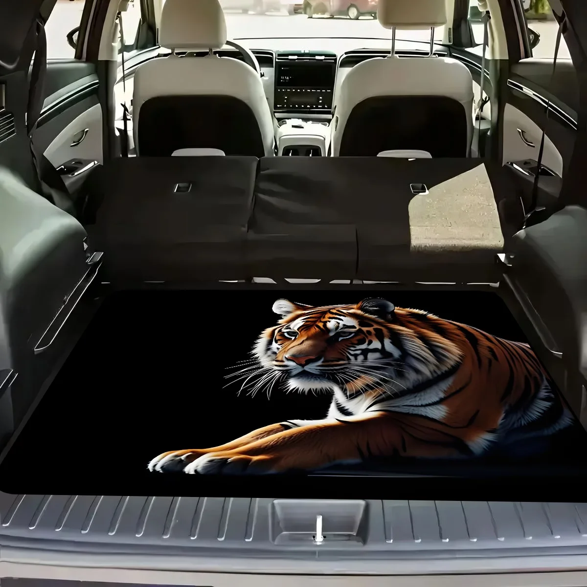 1Pc, Non-Slip Stylish Car Trunk Mat, Tiger Side-Laying Pattern Design - Durable Polyester Material, Keeps the Trunk Dry and Tidy, Adds Personality to Your Car Interior, Car Trunk Protection Mat, Perfect for Storage and Decoration.