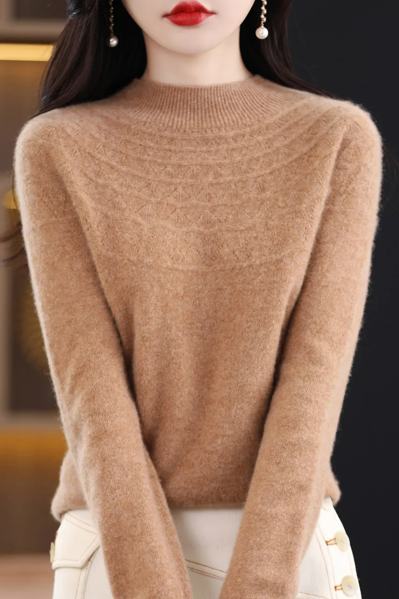 Autumn new 100% woolen sweater ready-to-wear semi-turtleneck long sleeve knitwear solid color matching