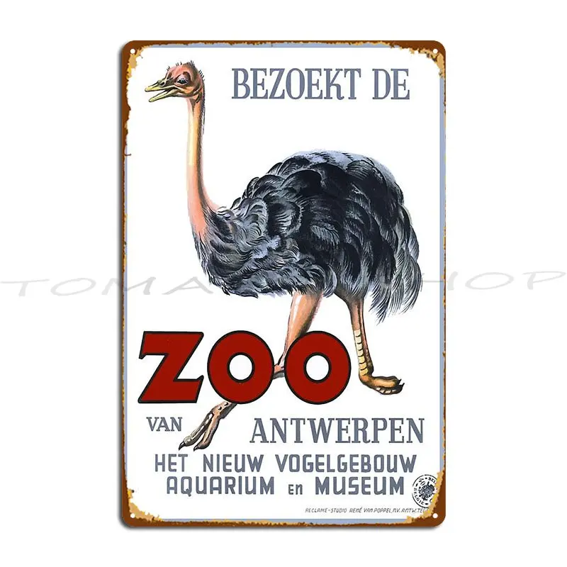 Vintage Antwerp Zoo Ostrich Metal Plaque Poster Bar Club Printing Cinema Character Tin Sign Poster