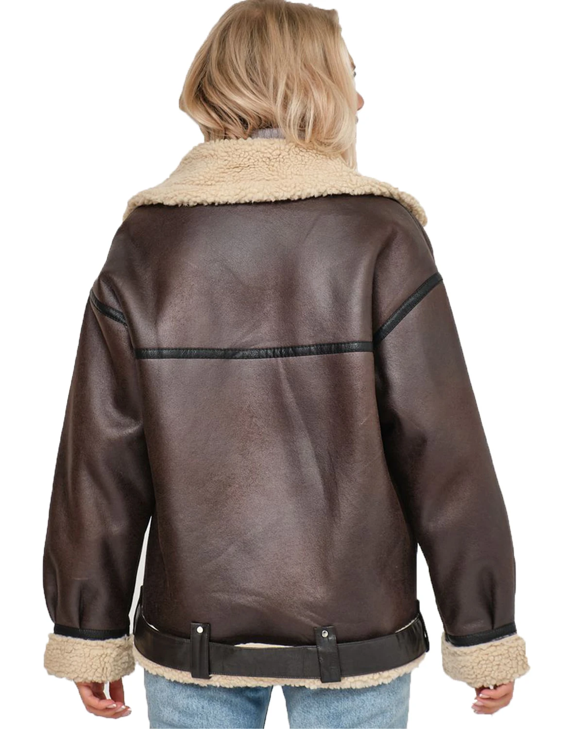 Fitaylor Winter Women Faux Lamb Fur Leather Jacket High Street Motorcycle Outwear Casual Lady Lapel Zipper Coat