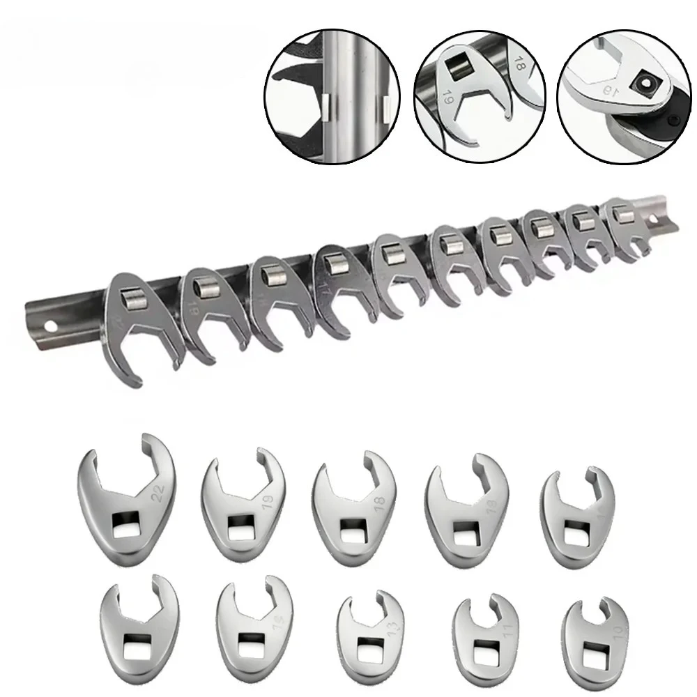 

10-Piece 3/8in Drive Crowfoot Wrench Set, 10-22mm Metric Nut Wrench Tool Kit, Open End Wrench Set